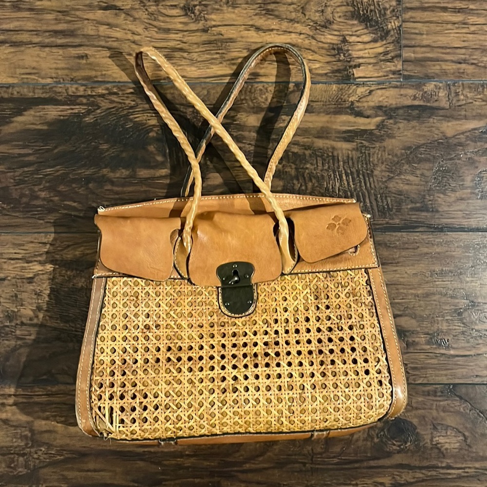VINTAGE Patricia Nash Italian leather Rattan woven Hermes style bag
